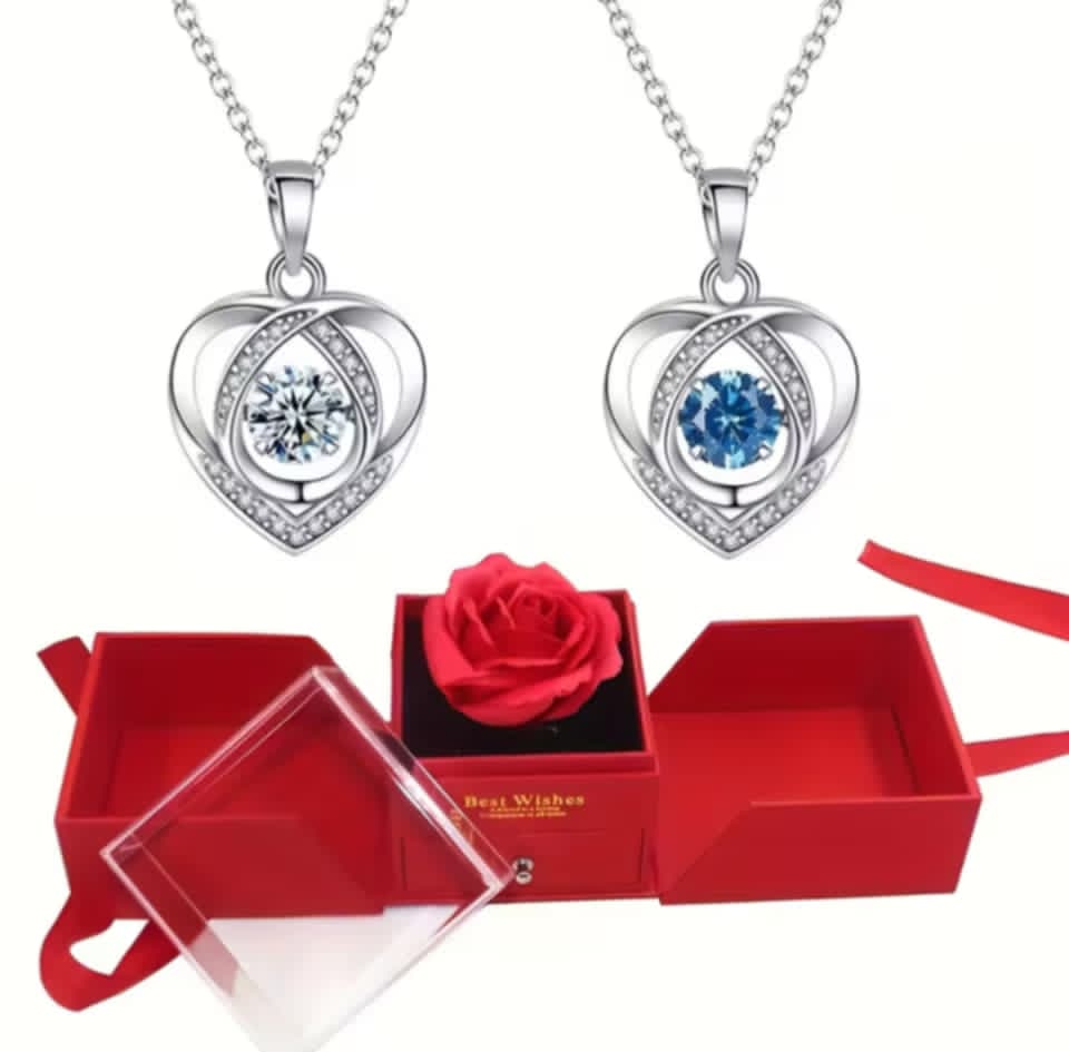 CAJA DE REGALO ROSA ETERNA CON COLLAR DE CORAZON