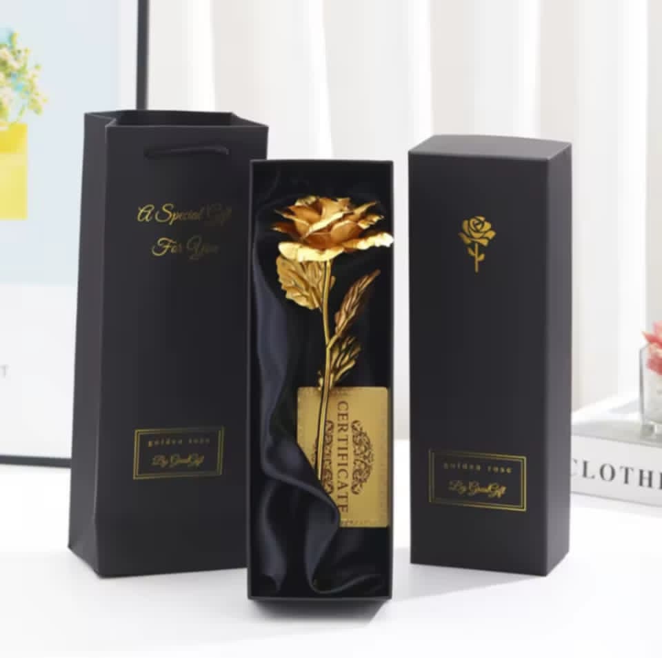 Rosa Eterna de Lujo con Caja de Regalo Premium | Rojo y Dorado