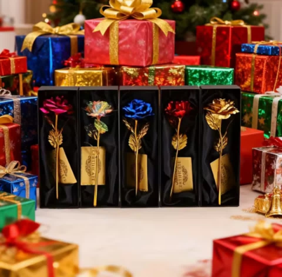 Rosa Eterna de Lujo con Caja de Regalo Premium | Rojo y Dorado