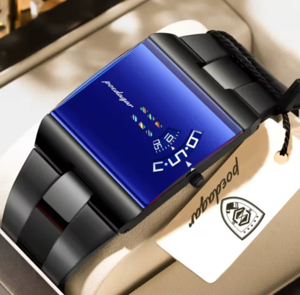 Reloj Poedagar LED Cuadrado | Resistente al Agua 3ATM | Negro Mate
