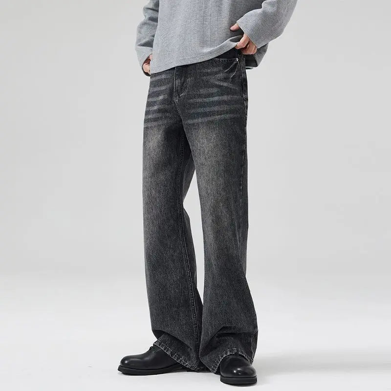 KSTUN 2025 Men Flared Jeans Boot Cut Jeans Denim Pants Loose Straight Vintage Black Gray Jeans Men Comfort Men's Denim Trousers