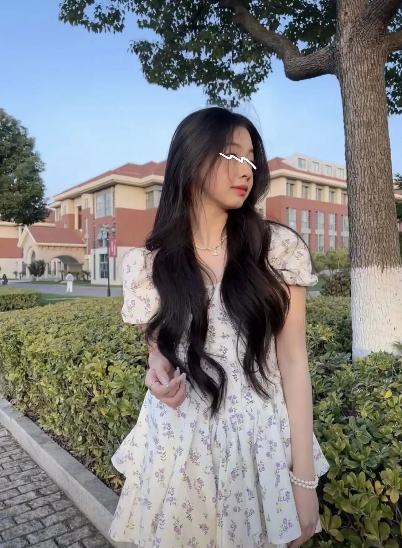 High Waist Dress Women Summer Floral Sweet Square Collar Puff Sleeve Princess Girlish Tender Elegant Korean Style Preppy Chic