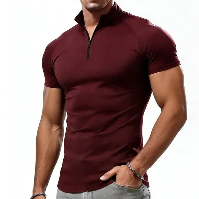 Compression T-shirt Men Summer Zipper Neck Male Tops Tee Gyms Fitness Tshirt Slim Fit Skinny Tigths Casual Fashion T Shirt Men
