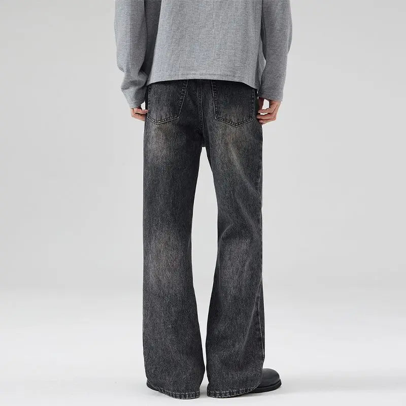 KSTUN 2025 Men Flared Jeans Boot Cut Jeans Denim Pants Loose Straight Vintage Black Gray Jeans Men Comfort Men's Denim Trousers