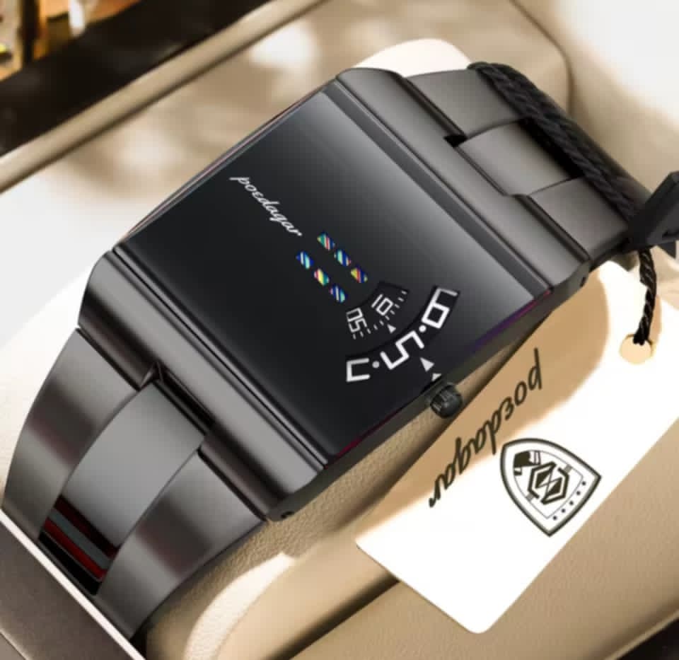 Reloj Poedagar LED Cuadrado | Resistente al Agua 3ATM | Negro Mate
