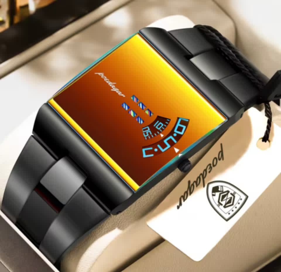 Reloj Poedagar LED Cuadrado | Resistente al Agua 3ATM | Negro Mate