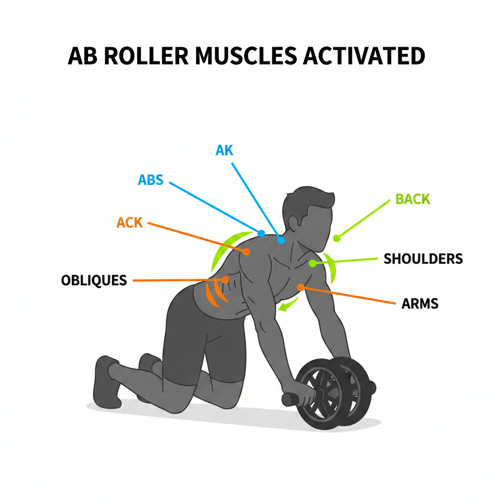 Infografía músculos activados con rueda AB