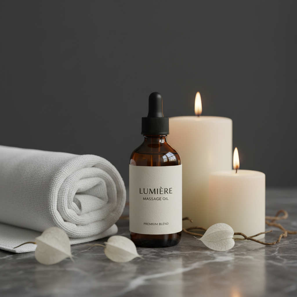 Flat lay premium mármol oscuro con velas