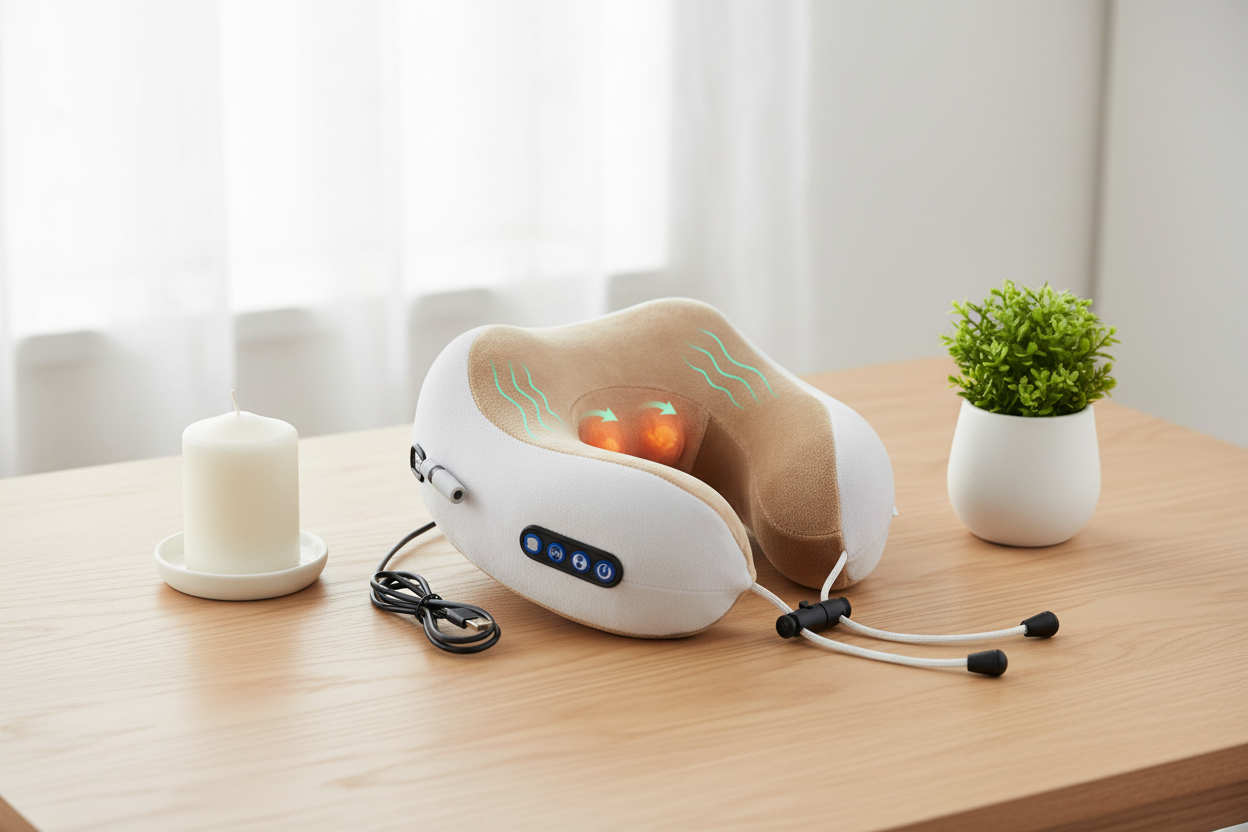 Masajeador flat lay wellness