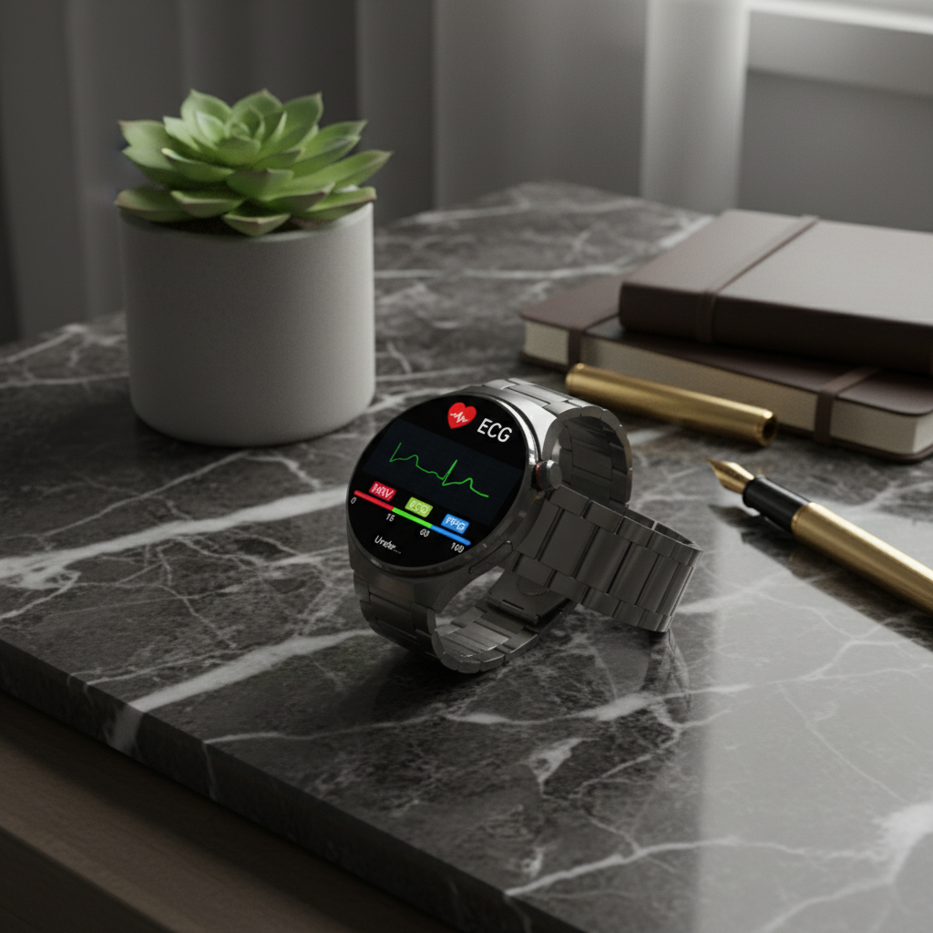 Smartwatch flat lay mármol oscuro