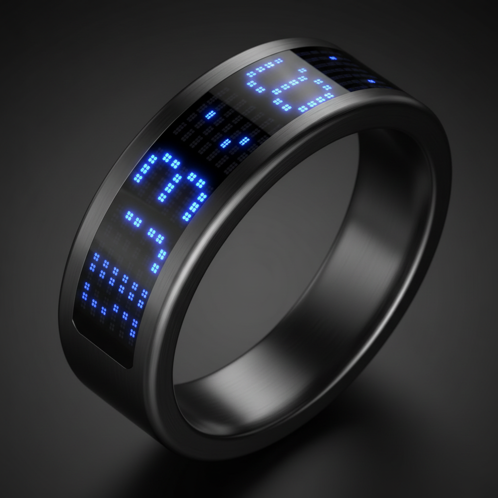 Detalle pantalla LED azul smart ring