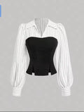 Ivy Striped Sleeve Corset Top